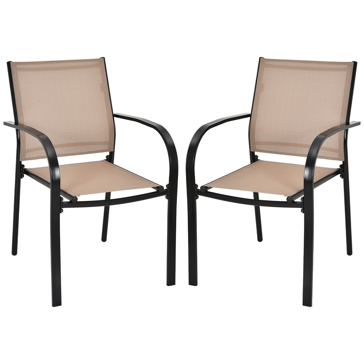Patio Bistro Armchairs 2 Pack Stackable Steel Outdoor Brown Black